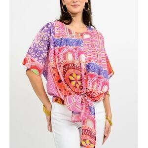Ivy Jane Tie Front Mixed print Blouse Top Oversized S / M